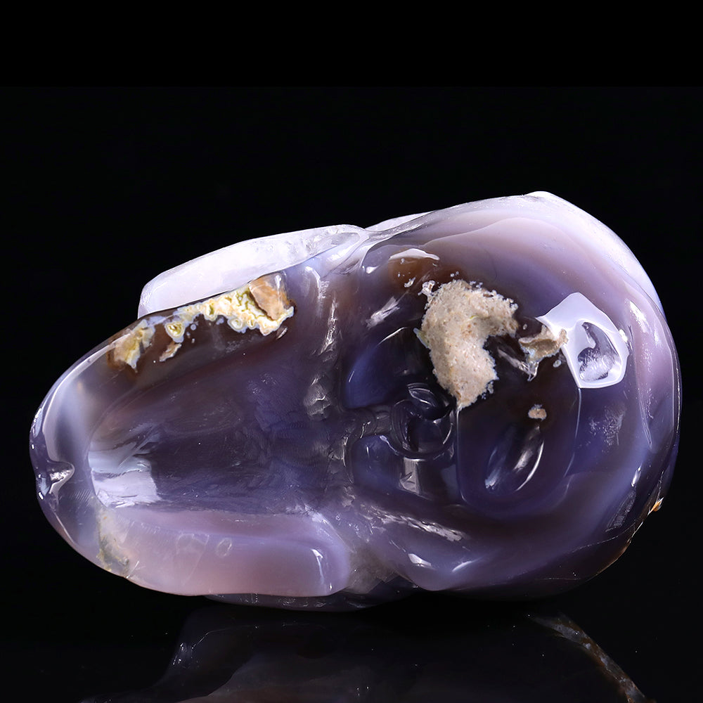 6.7" Geode Agate Human Skull Carving - Unique Piece #3100331
