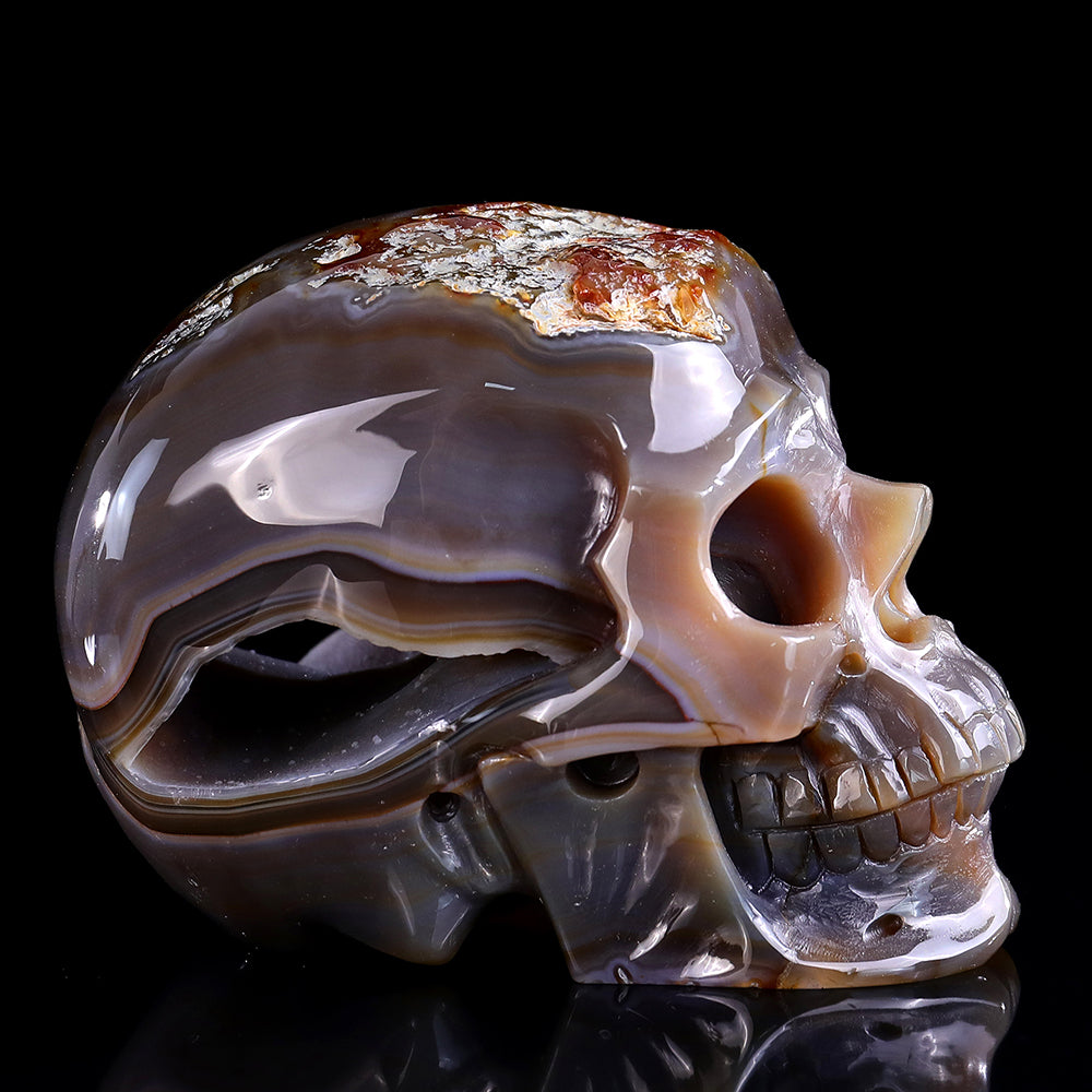 6.1" Carnelian Human Skull Carving - Unique Piece #3100332