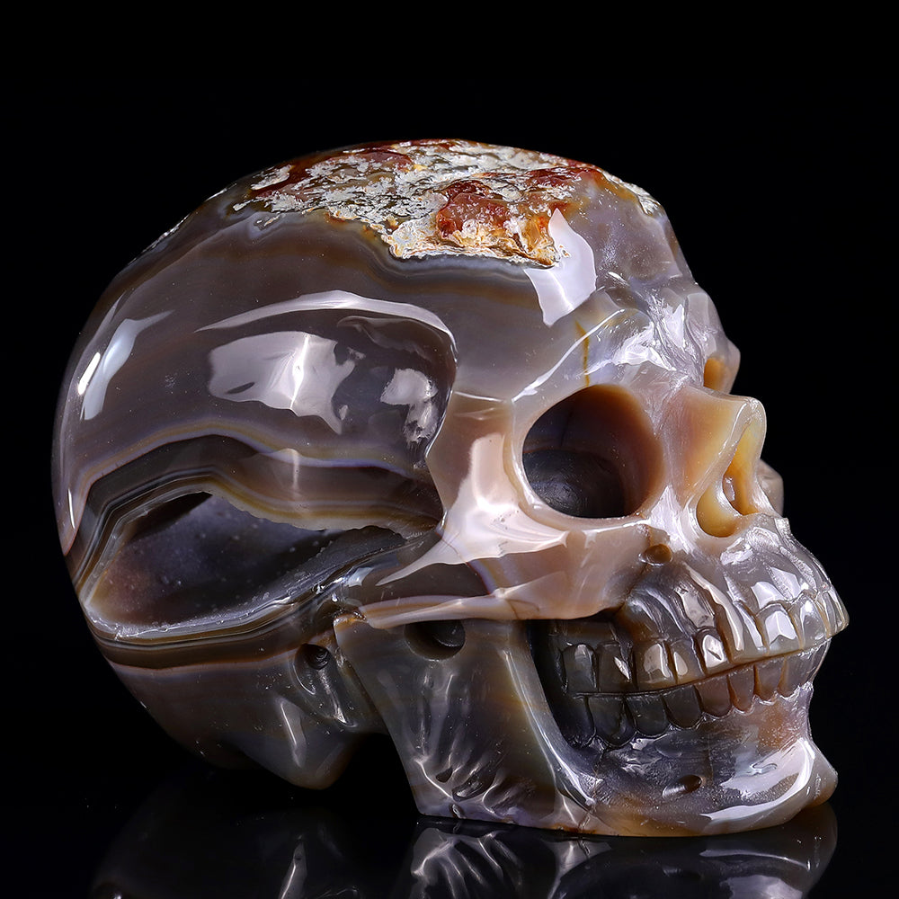 6.1" Carnelian Human Skull Carving - Unique Piece #3100332