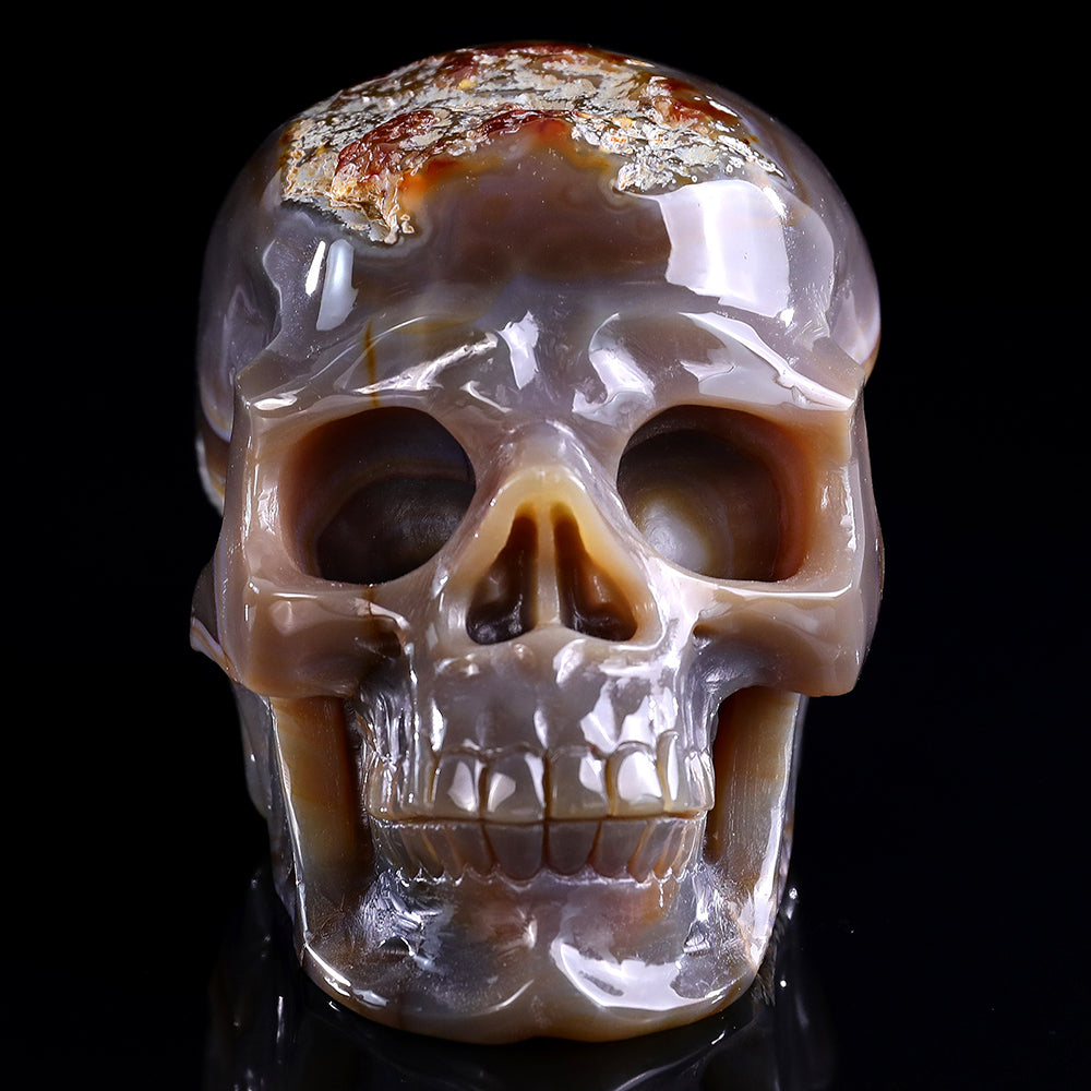 6.1" Carnelian Human Skull Carving - Unique Piece #3100332