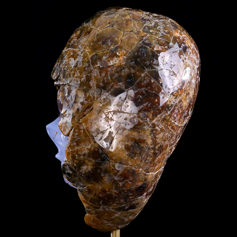 3.0" Blue Chalcedony Human Skull with Rough Skin Carving - Unique Piece #3100336