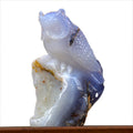 5.4" Blue Chalcedony Geode Owl Carving - Unique Piece #3100340