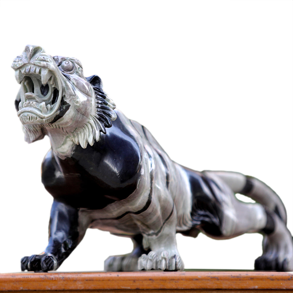 11.8" Kowloon Jade Tiger Carving - Unique Piece #3100341