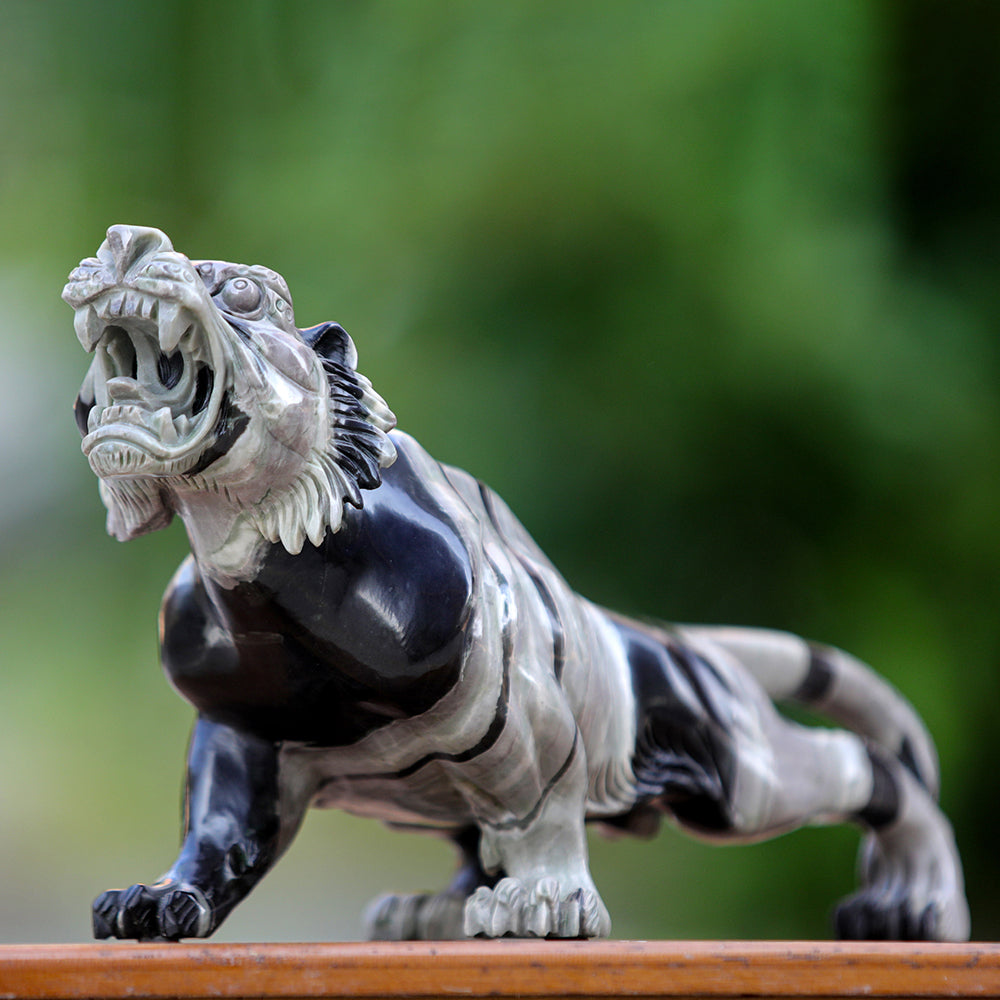 11.8" Kowloon Jade Tiger Carving - Unique Piece #3100341