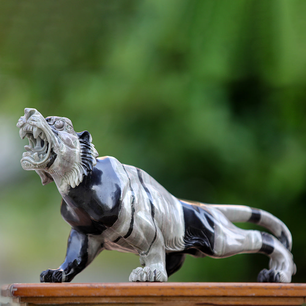 11.8" Kowloon Jade Tiger Carving - Unique Piece #3100341