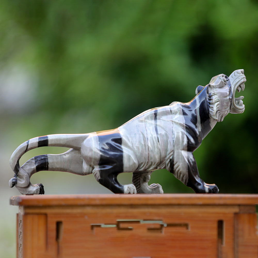 11.8" Kowloon Jade Tiger Carving - Unique Piece #3100341