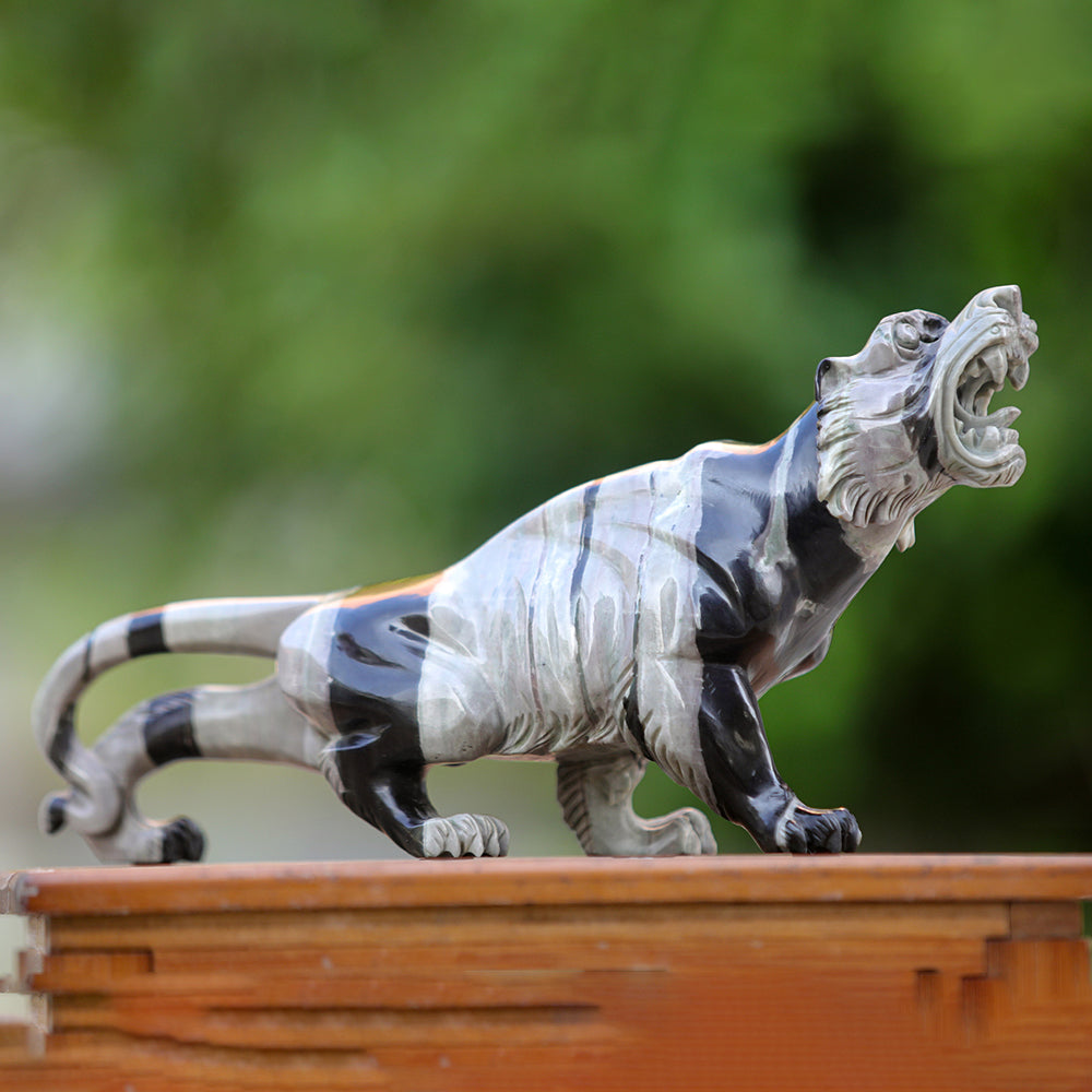 11.8" Kowloon Jade Tiger Carving - Unique Piece #3100341