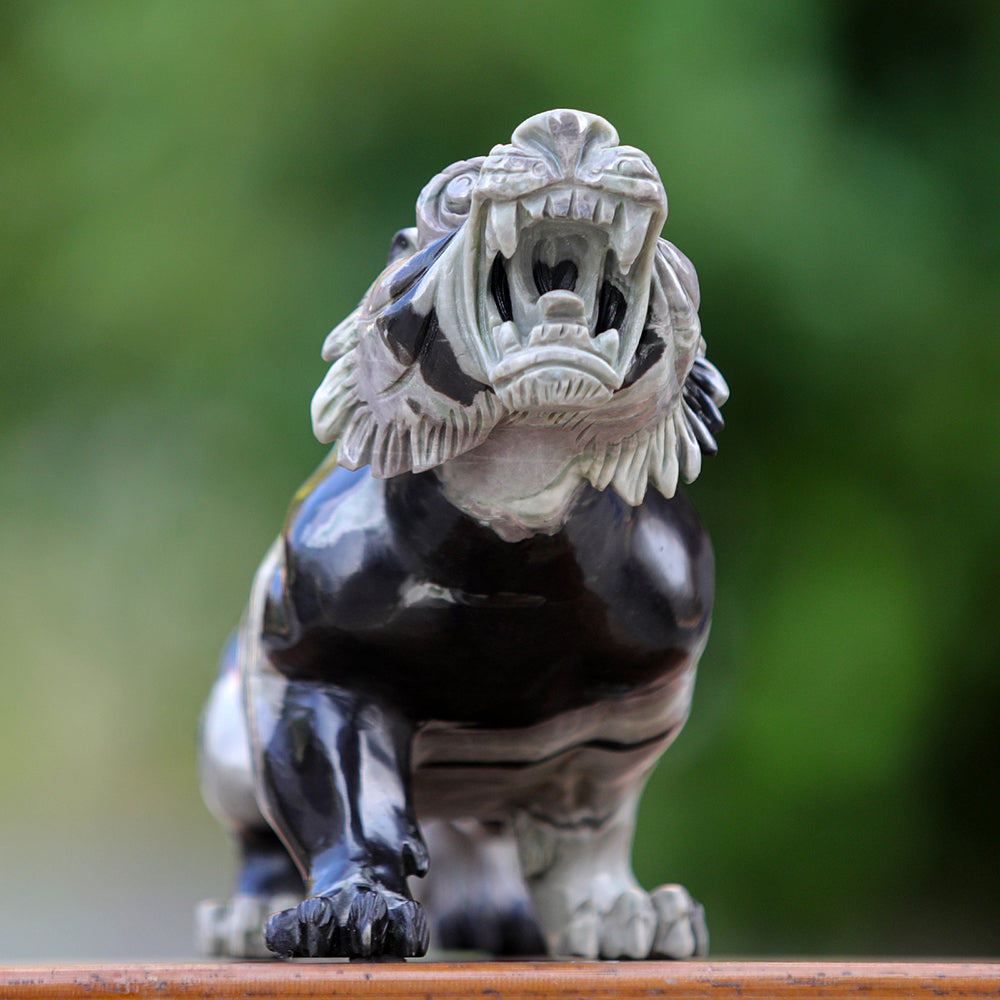 11.8" Kowloon Jade Tiger Carving - Unique Piece #3100341
