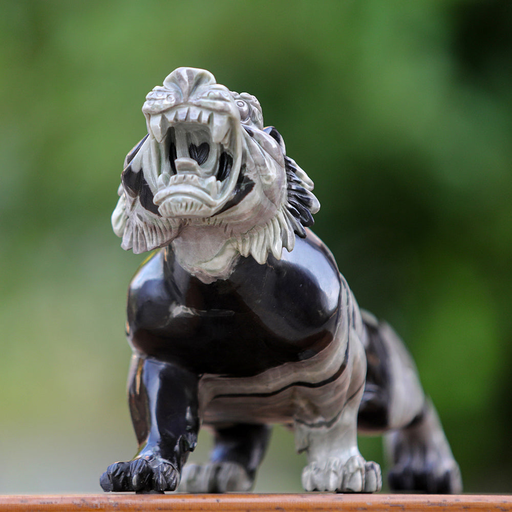 11.8" Kowloon Jade Tiger Carving - Unique Piece #3100341