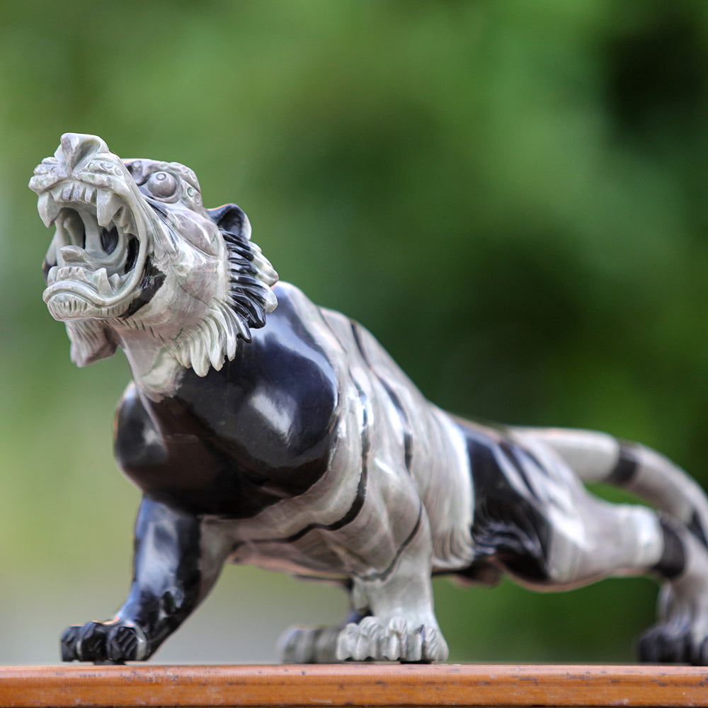 11.8" Kowloon Jade Tiger Carving - Unique Piece #3100341