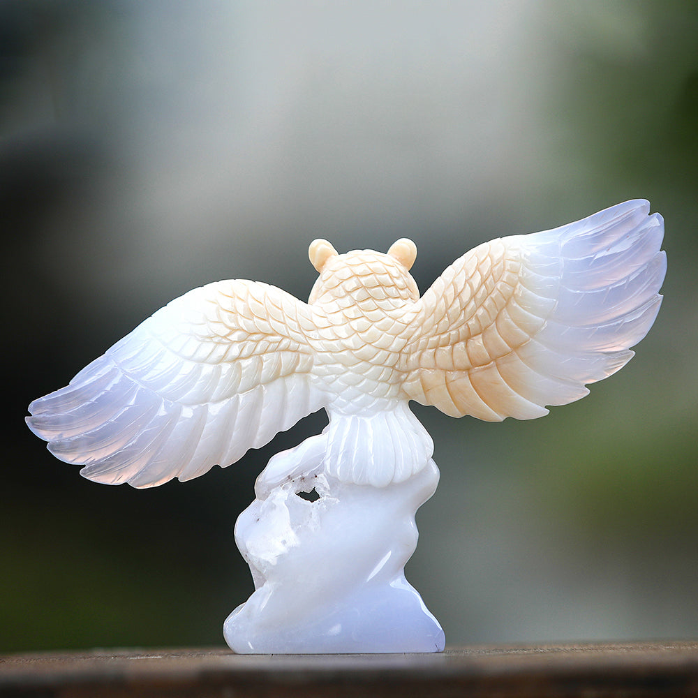8.3" Blue Chalcedony Owl Carving - Unique Piece #3100342
