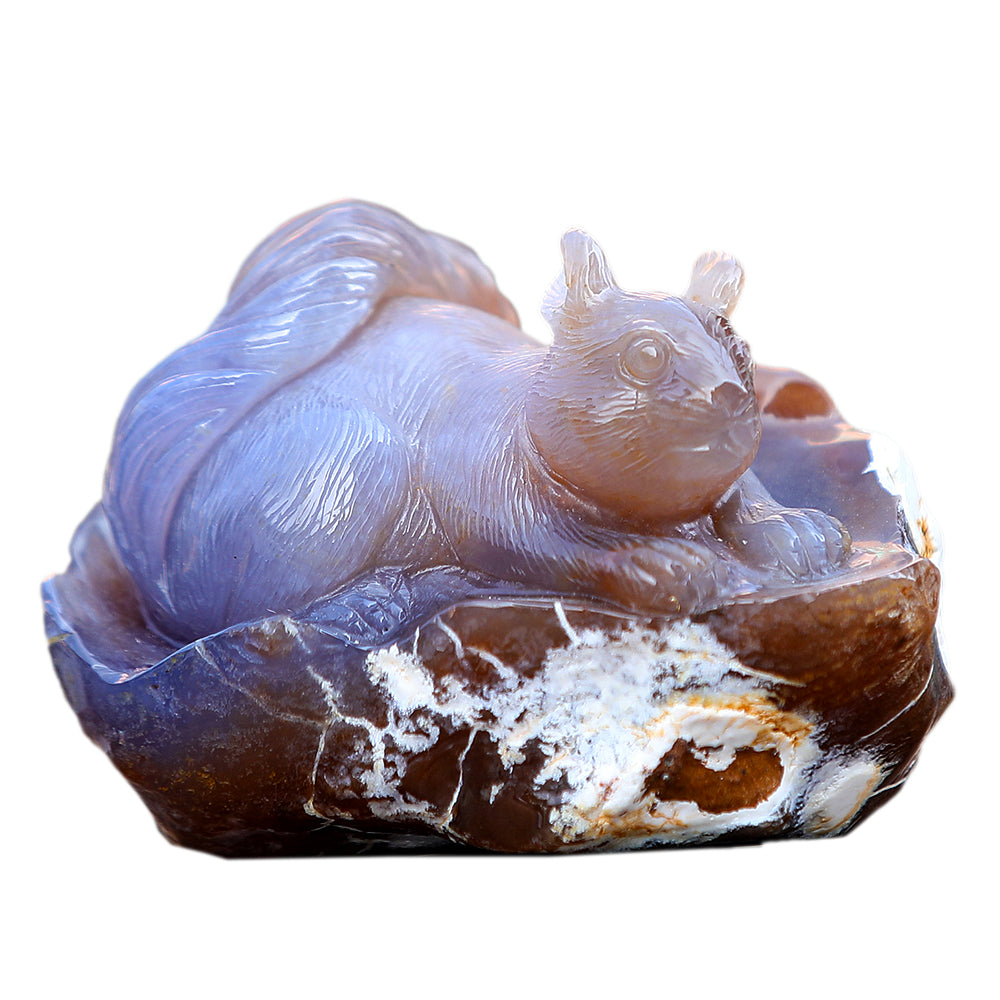 4.7" Yellow Chalcedony Squirrel in Cave Carving - Unique Piece #3100343