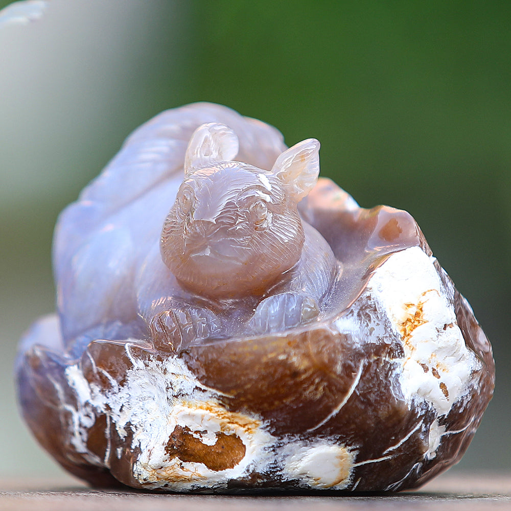 4.7" Yellow Chalcedony Squirrel in Cave Carving - Unique Piece #3100343