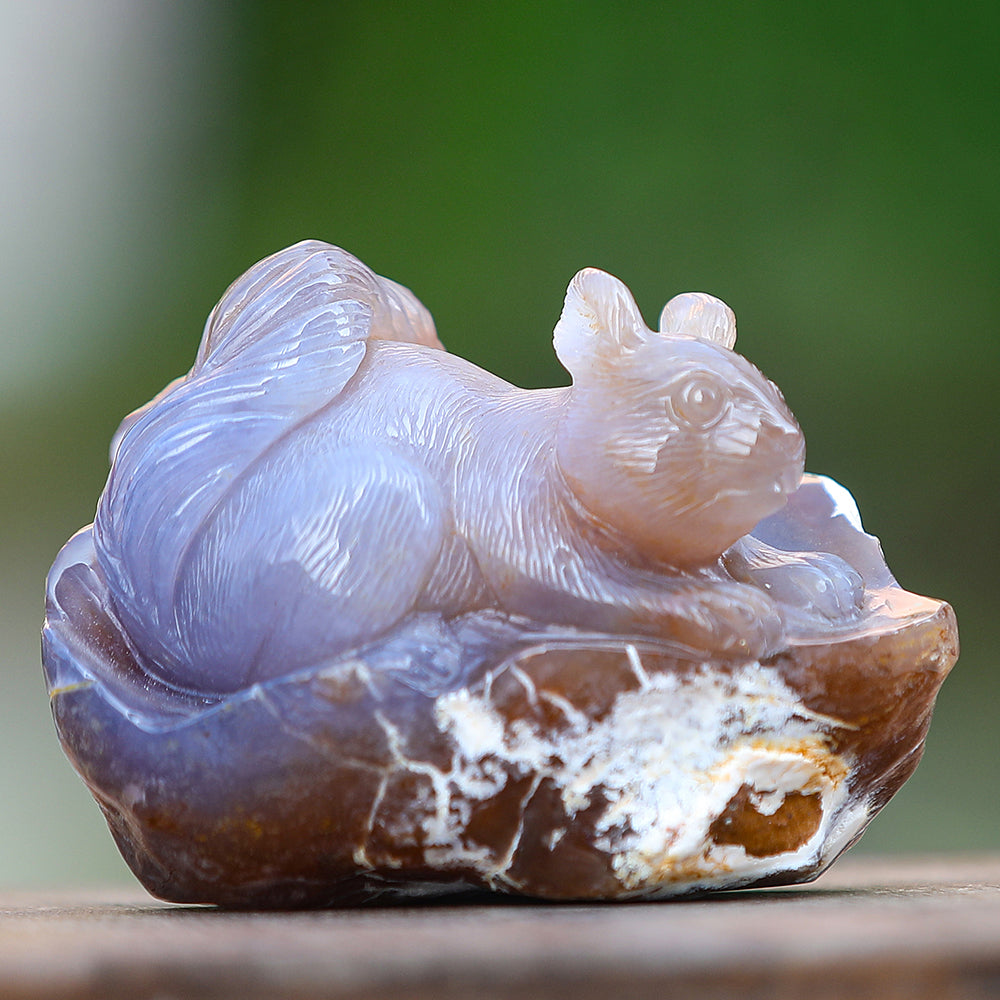 4.7" Yellow Chalcedony Squirrel in Cave Carving - Unique Piece #3100343