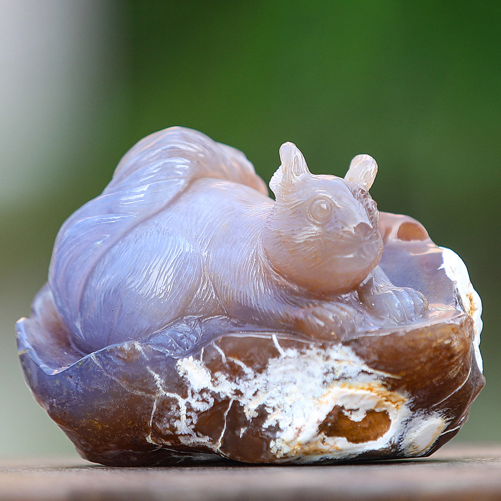 4.7" Yellow Chalcedony Squirrel in Cave Carving - Unique Piece #3100343