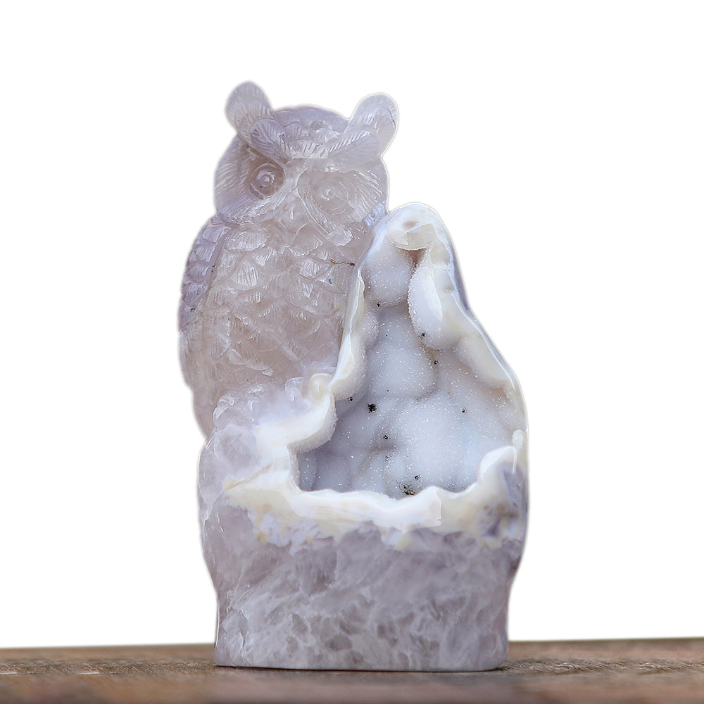6.0" Geode Agate Owl Carving - Unique Piece #3100344