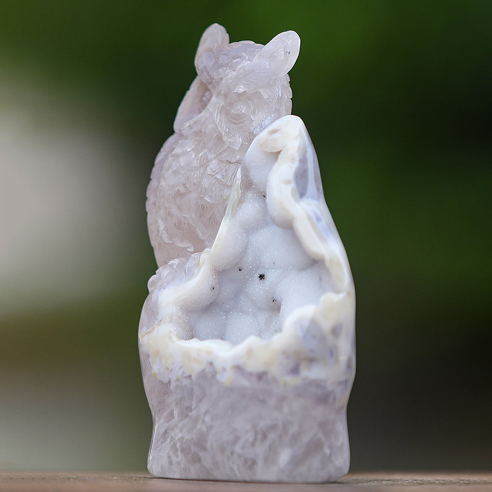 6.0" Geode Agate Owl Carving - Unique Piece #3100344