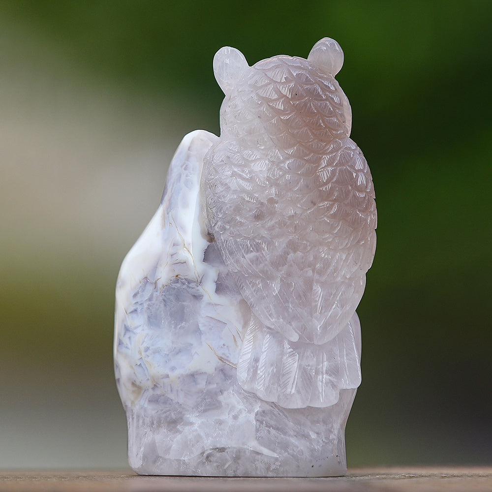 6.0" Geode Agate Owl Carving - Unique Piece #3100344
