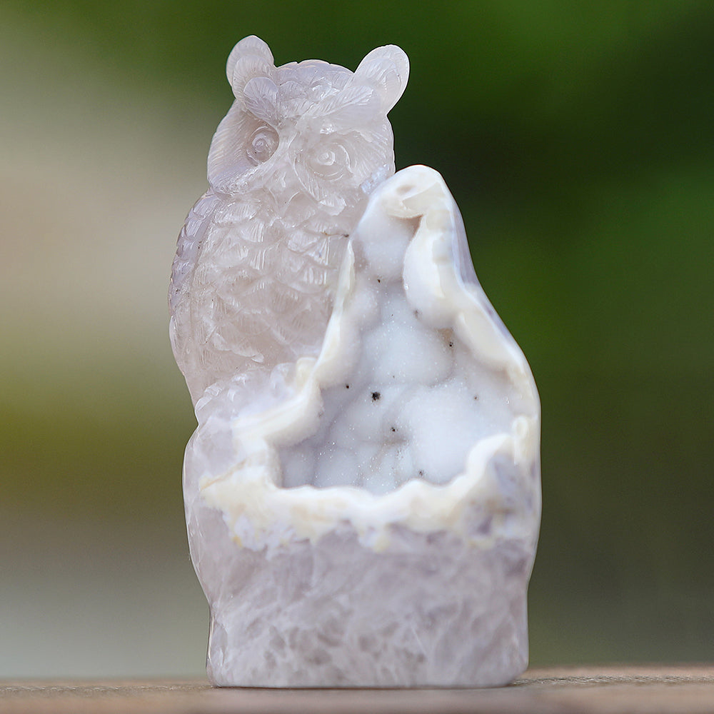6.0" Geode Agate Owl Carving - Unique Piece #3100344