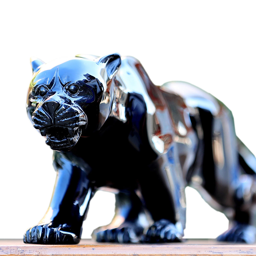 10.8" Obsidian Leopard Carving - Unique Piece #3100362