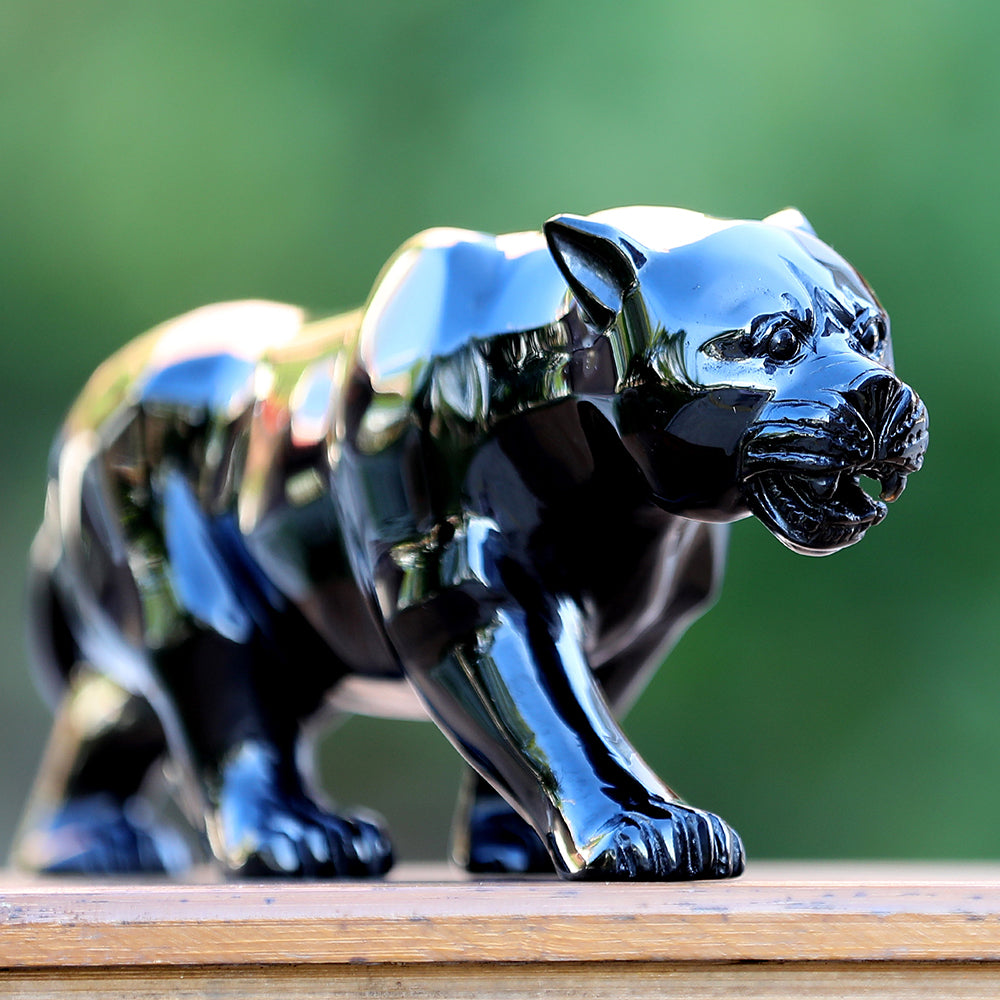 10.8" Obsidian Leopard Carving - Unique Piece #3100362