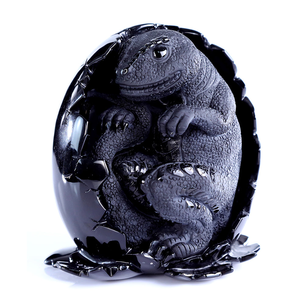 4.6" Obsidian Dragon Baby in Egg Carving - Unique Piece #3100392