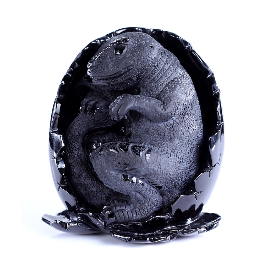 4.6" Obsidian Dragon Baby in Egg Carving - Unique Piece #3100392