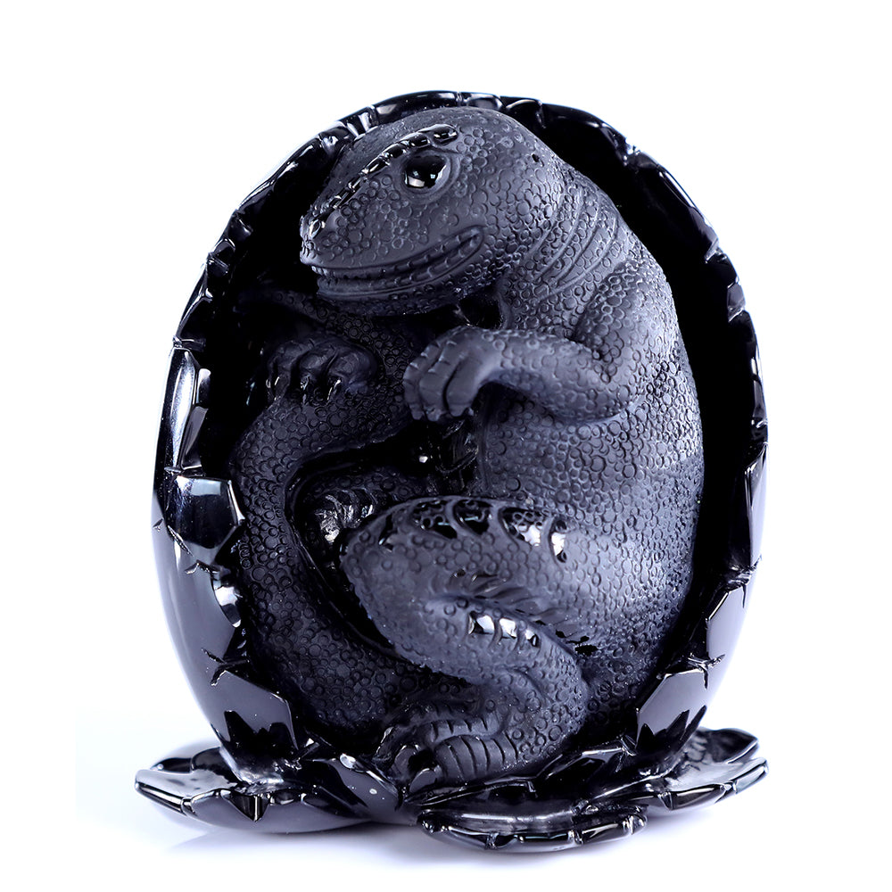 4.6" Obsidian Dragon Baby in Egg Carving - Unique Piece #3100392
