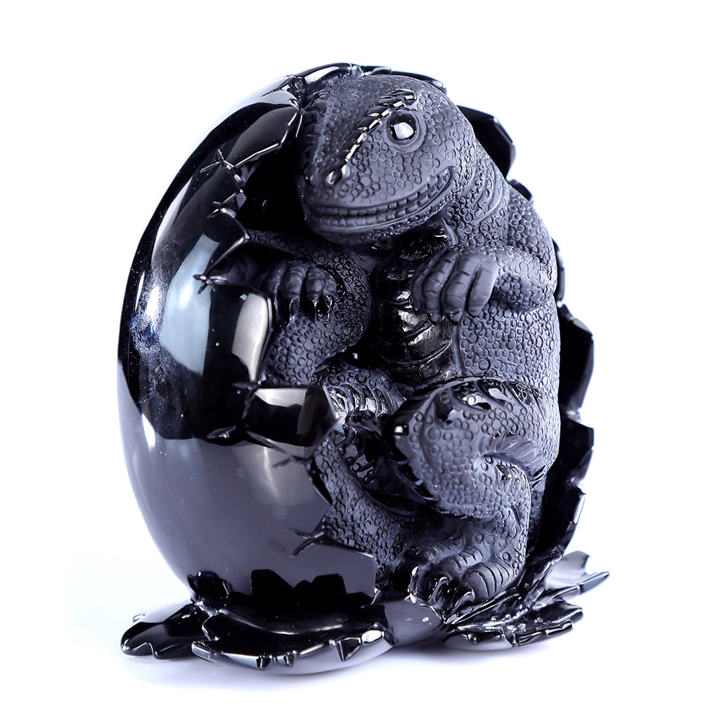 4.6" Obsidian Dragon Baby in Egg Carving - Unique Piece #3100392