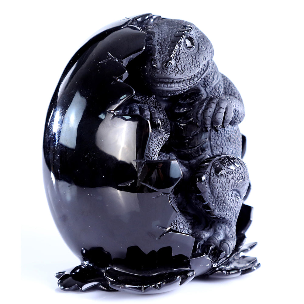 4.6" Obsidian Dragon Baby in Egg Carving - Unique Piece #3100392