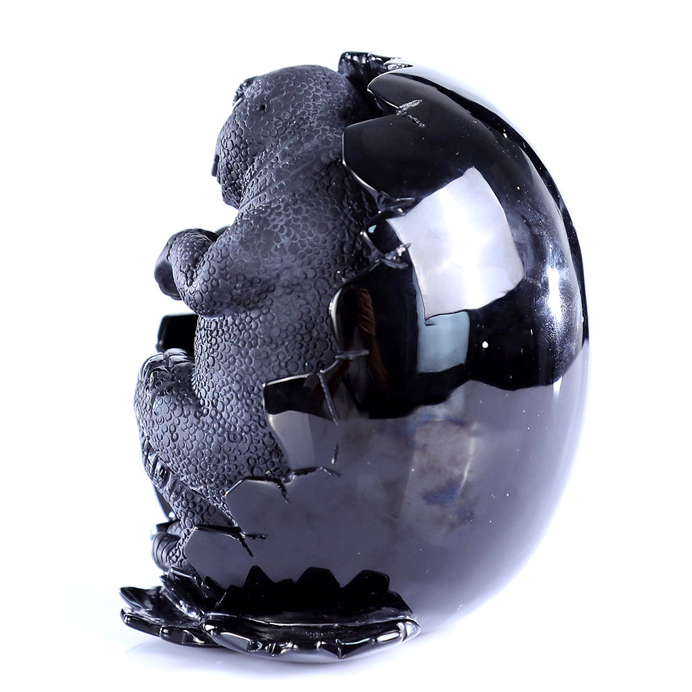 4.6" Obsidian Dragon Baby in Egg Carving - Unique Piece #3100392