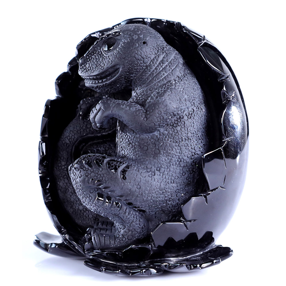 4.6" Obsidian Dragon Baby in Egg Carving - Unique Piece #3100392