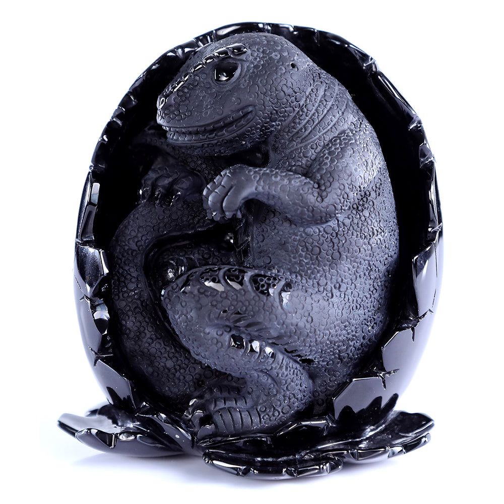 4.6" Obsidian Dragon Baby in Egg Carving - Unique Piece #3100392
