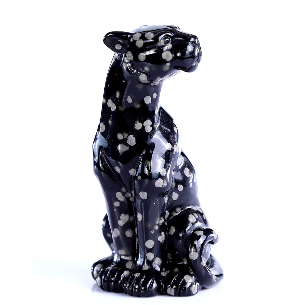 1.8" Snowflake Obsidian Leopard Carving - Unique Piece #3100394