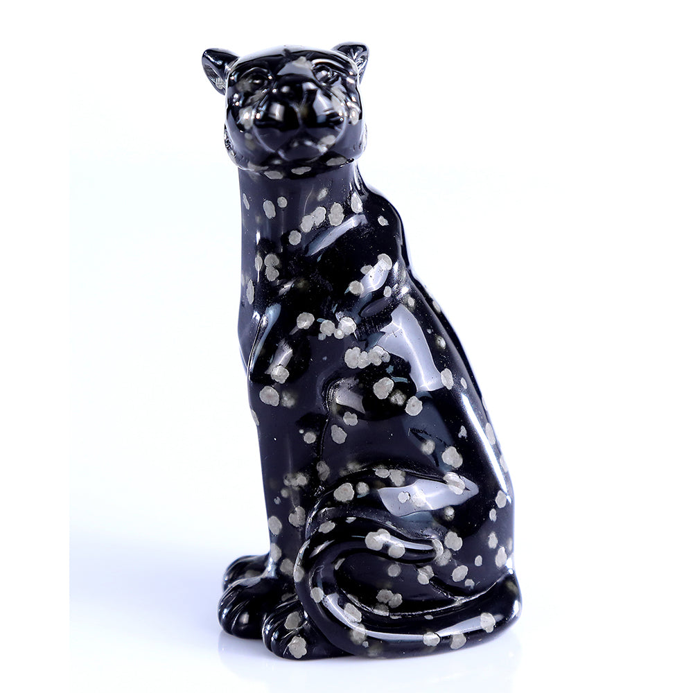 1.8" Snowflake Obsidian Leopard Carving - Unique Piece #3100394