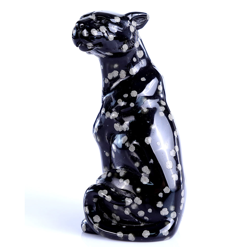 1.8" Snowflake Obsidian Leopard Carving - Unique Piece #3100394
