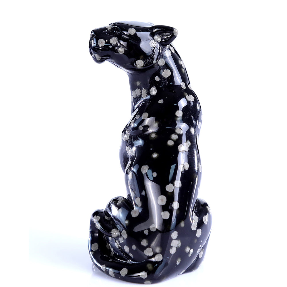 1.8" Snowflake Obsidian Leopard Carving - Unique Piece #3100394