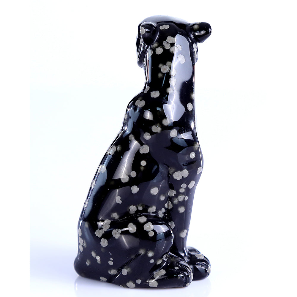 1.8" Snowflake Obsidian Leopard Carving - Unique Piece #3100394