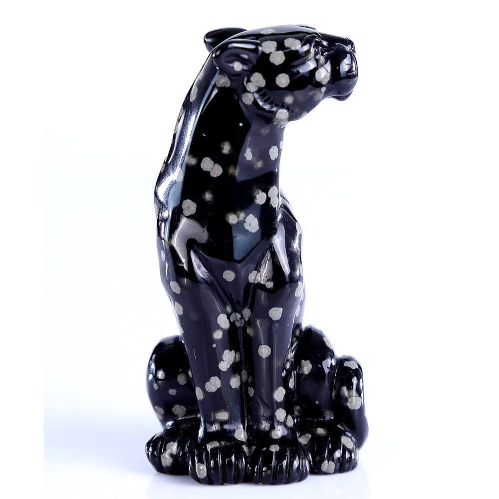 1.8" Snowflake Obsidian Leopard Carving - Unique Piece #3100394