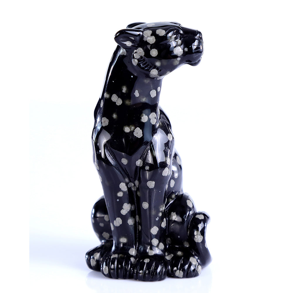 1.8" Snowflake Obsidian Leopard Carving - Unique Piece #3100394