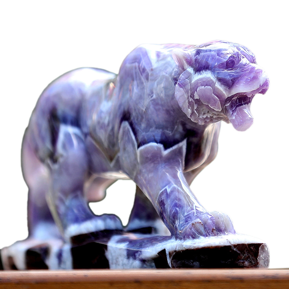 8.3" Dream Amethyst Tiger with Stand Carving - Unique Piece #3100400