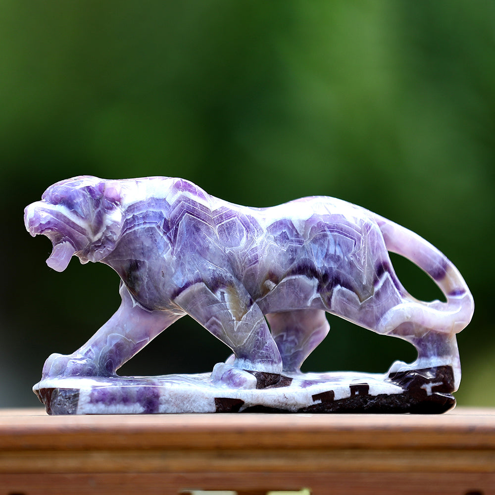 8.3" Dream Amethyst Tiger with Stand Carving - Unique Piece #3100400