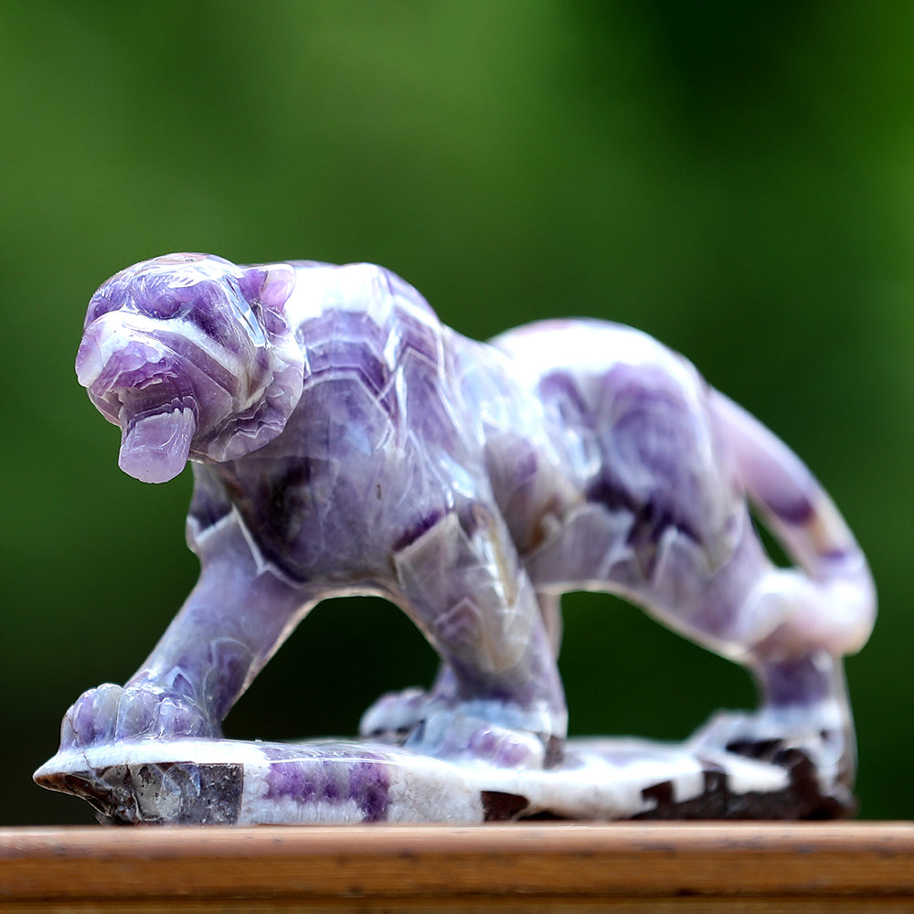 8.3" Dream Amethyst Tiger with Stand Carving - Unique Piece #3100400