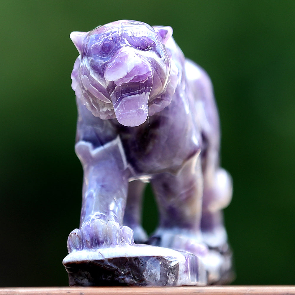 8.3" Dream Amethyst Tiger with Stand Carving - Unique Piece #3100400