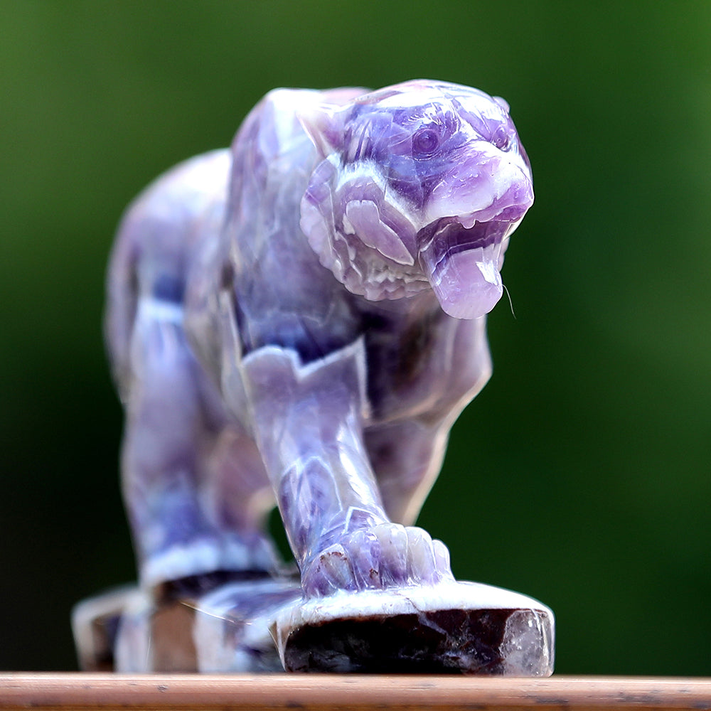 8.3" Dream Amethyst Tiger with Stand Carving - Unique Piece #3100400