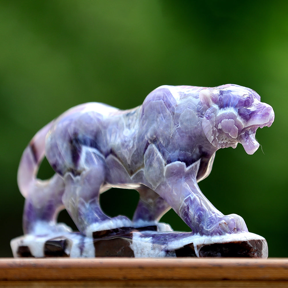 8.3" Dream Amethyst Tiger with Stand Carving - Unique Piece #3100400