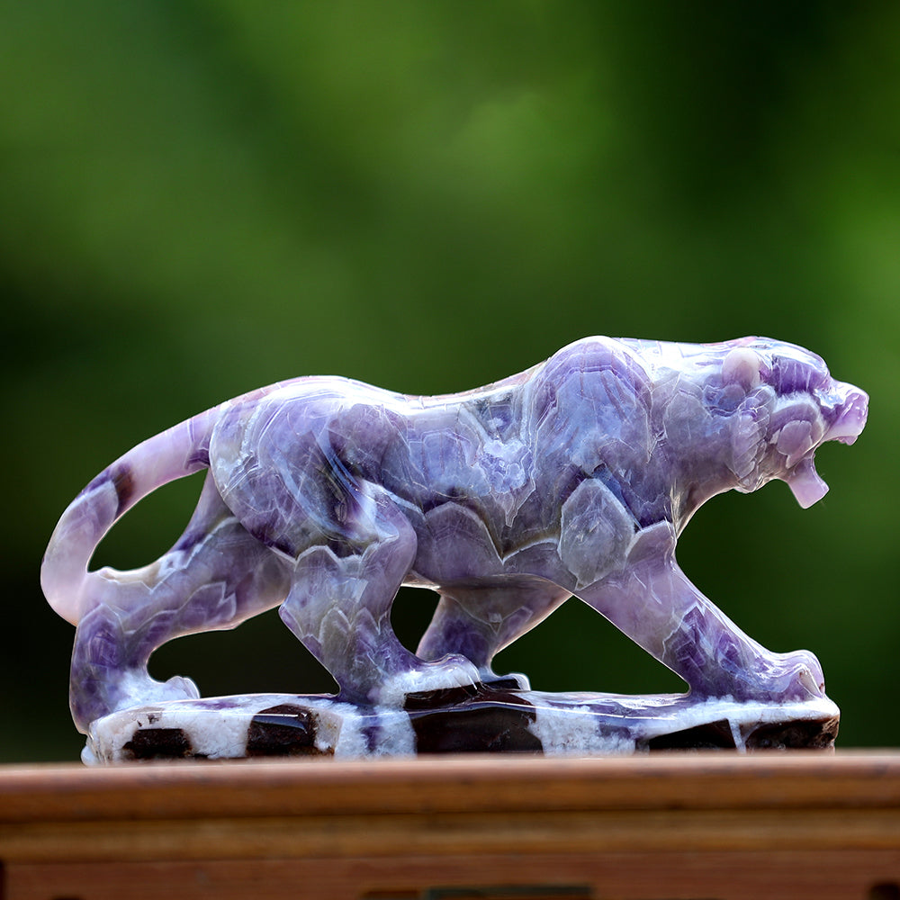8.3" Dream Amethyst Tiger with Stand Carving - Unique Piece #3100400