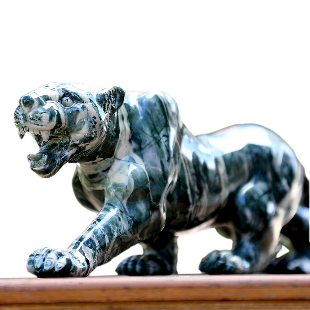 10" Kowloon Jade Tiger Carving - Unique Piece #3100401