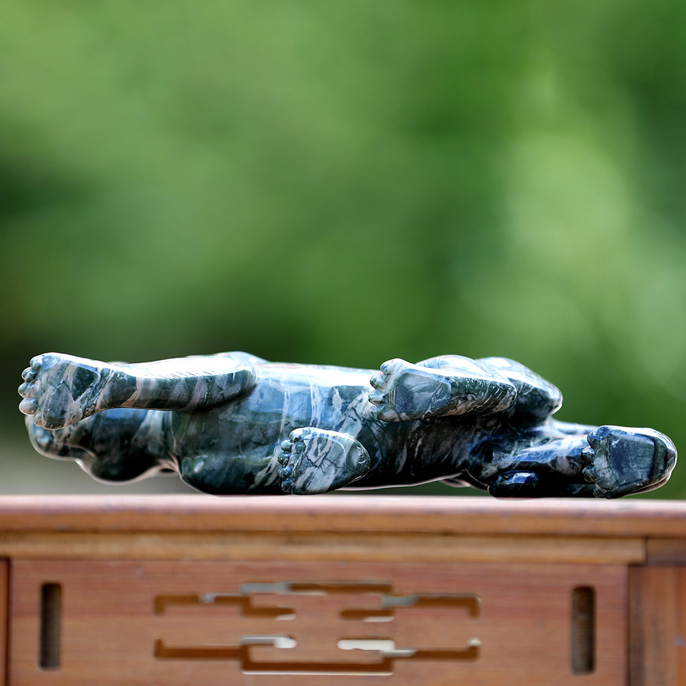 10" Kowloon Jade Tiger Carving - Unique Piece #3100401