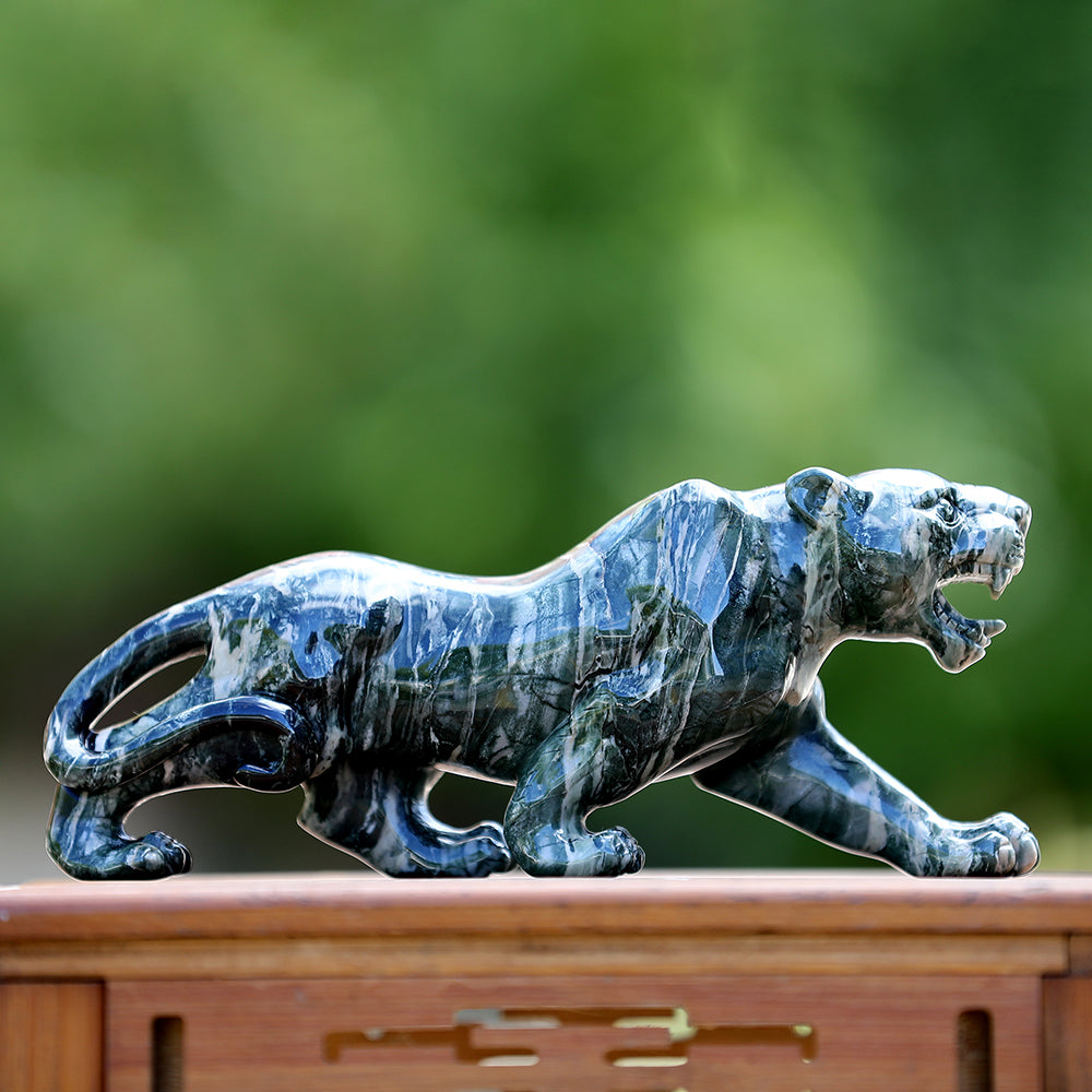 10" Kowloon Jade Tiger Carving - Unique Piece #3100401